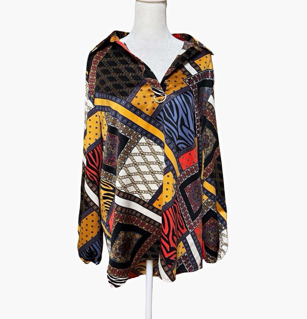 Marc New York Andrew Marc Multicolor Geometric Collared Button-Up Blouse M